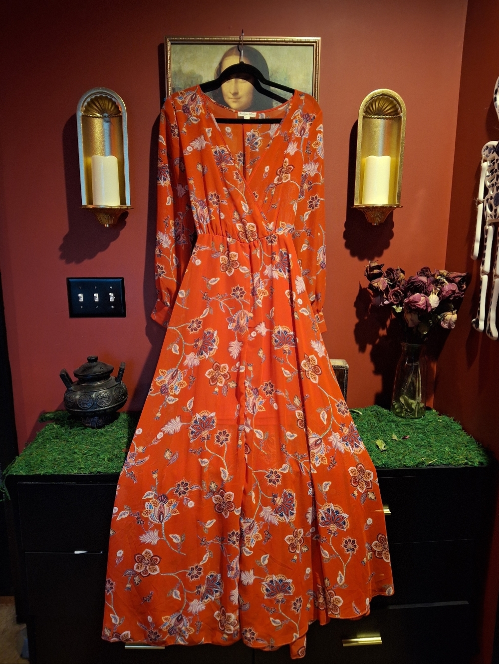 Indigo Rose Long Sleeve Floral Maxi Dress